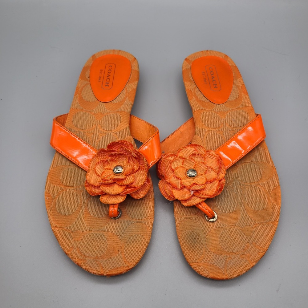 Coach Samira Orange Signature Jacquard Flower Thong Sandals A8790 Womens 6B